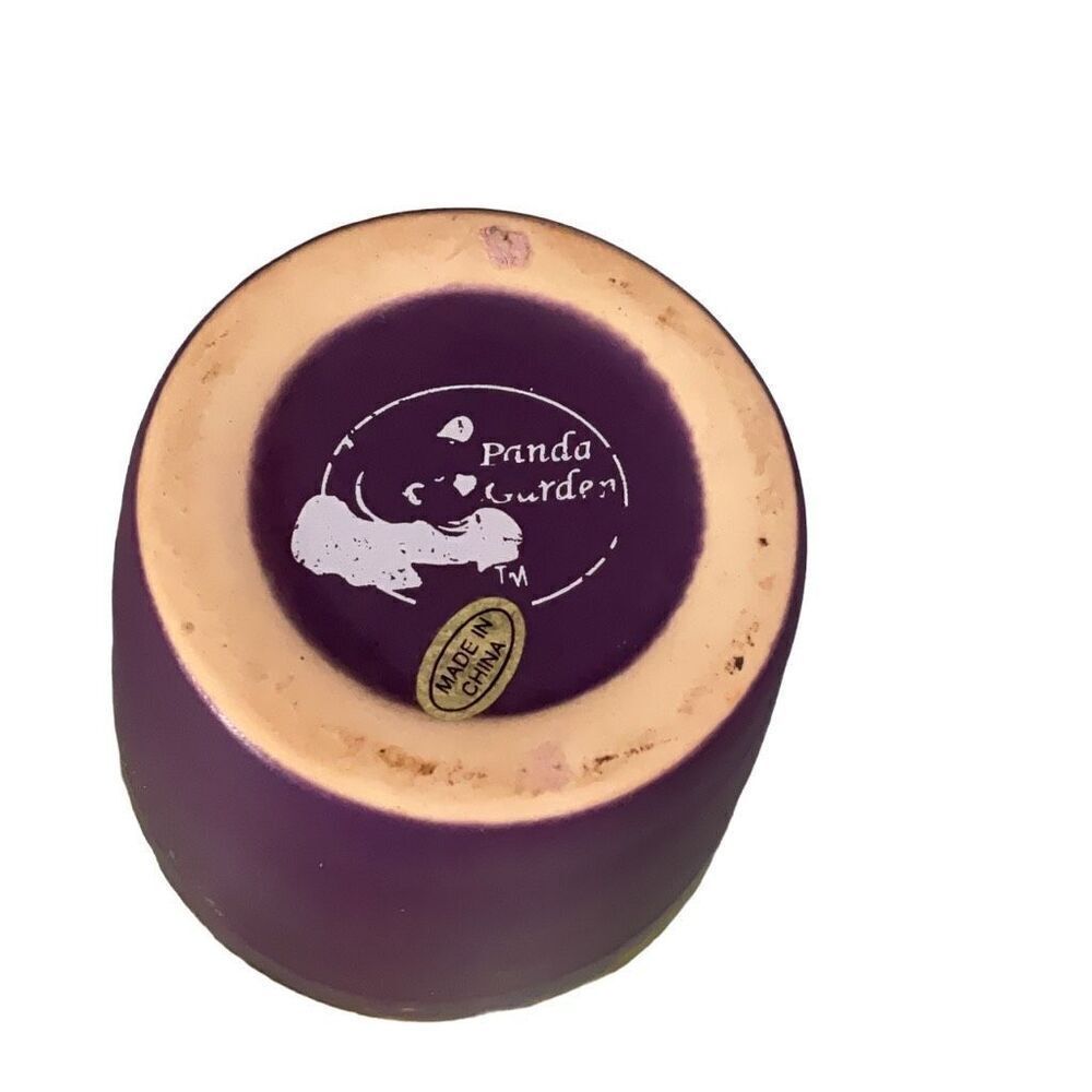 Vintage Green Crackle Glazed Pottery Vase Panda Garden Purple unglazed Bottom 7” - Picture 5 of 5